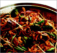 Свинина с лапшой под сладким соусом (Китайская кухня).